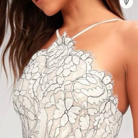 Lulus delicate darling beige and ivory lace bodycon high neck dress ❤️ - Picture 4 of 15